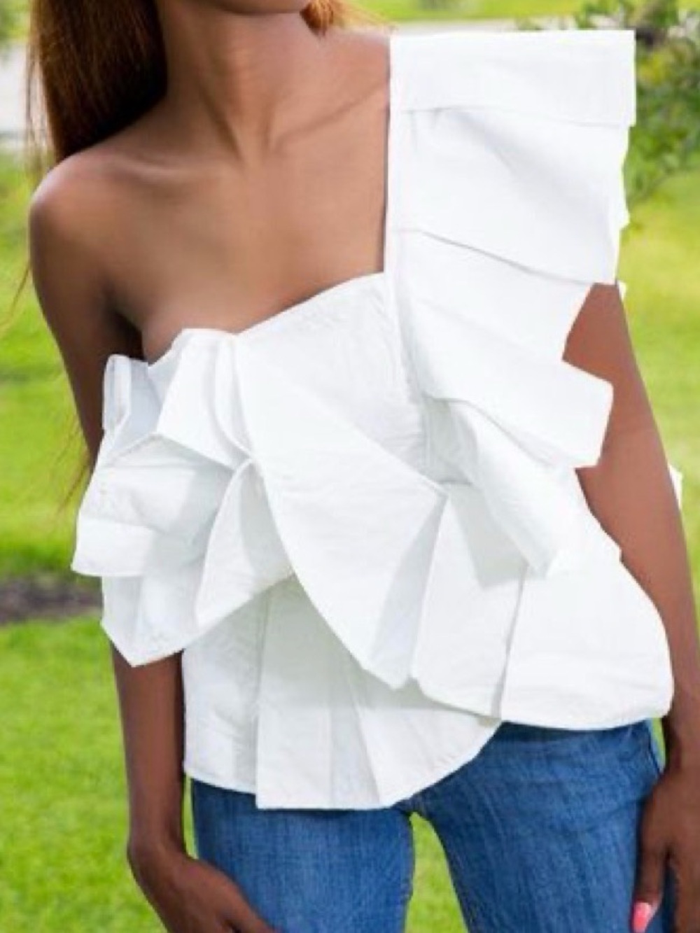 NWT Alpha and Omega One-Shoulder Ruffled Cropped Top size XS